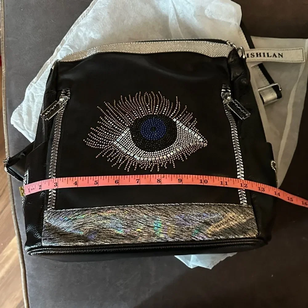 Black Eye-Embellished Women's backpack/shoulder bag